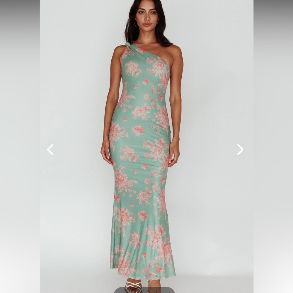 Portland One-Shoulder Jersey Maxi Dress Floral Green